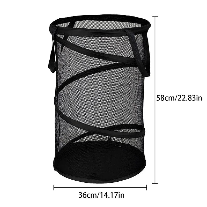 Cylindrical Mesh Yarn Laundry Basket for Efficient Clothes Storage - Large Capacity Home Organizer