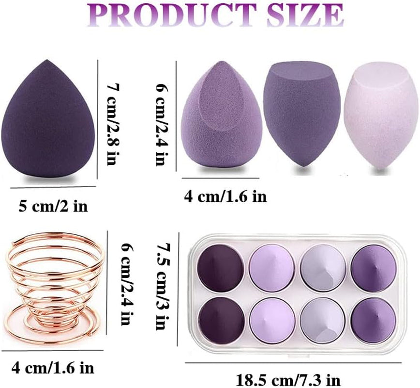 Foundation Blending Beauty Sponges Set - 8 Multi-Color Makeup Blenders with Drying Rack