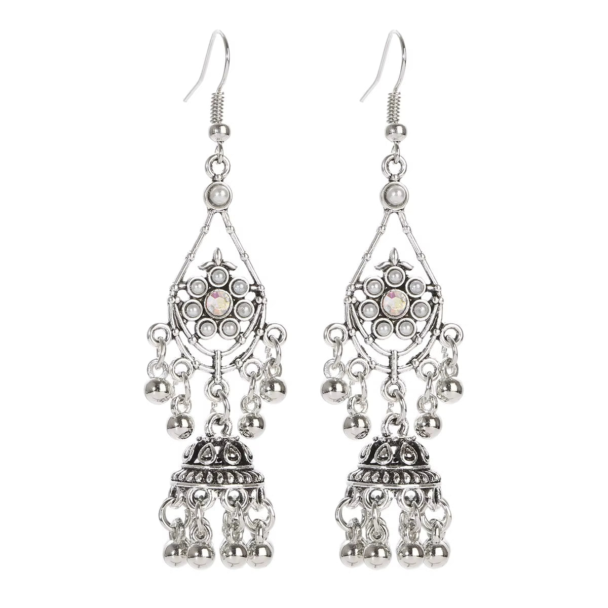2019 Vintage Ethnic Round Alloy Tassel Hollow Drop Earrings for Women