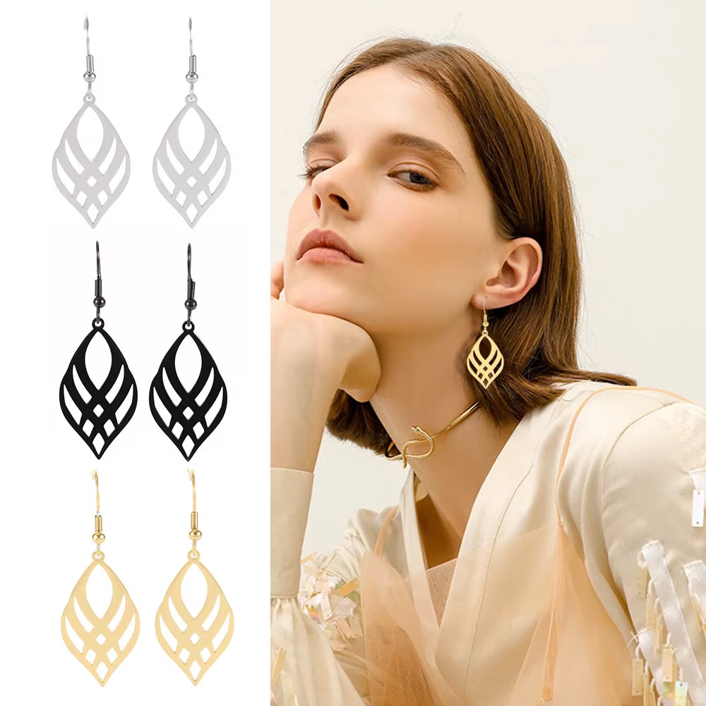 Stainless Steel Symmetrical Geometry Drop Earrings for Women - Fashionable Golden and Black Statement Jewelry Wholesale