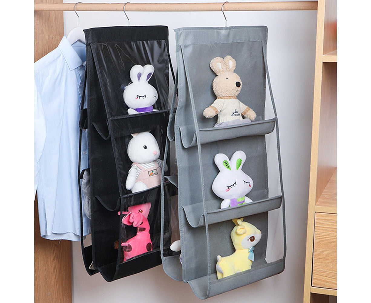 2-Pack 6-Pocket Folding Hanging Handbag Storage Organizer - Gray and Black