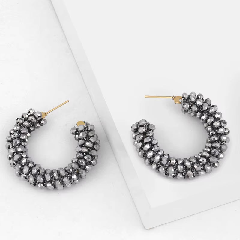 Handcrafted Stainless Steel Hoop Earrings for Women with Bohemian Beaded Design