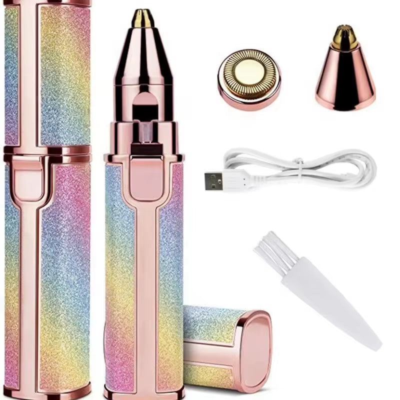2-in-1 Rechargeable Facial Hair Removal and Eyebrow Shaver with Built-In LED Light and USB Charging