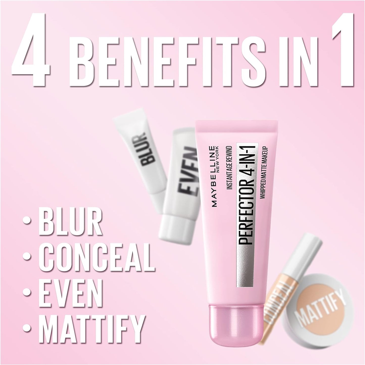 Maybelline Instant Age Rewind 4-In-1 Matte Makeup - Pore Blurring, Blemish Concealing, and Skin Tone Evening with Sheer Coverage, Light, 1 Fl Oz