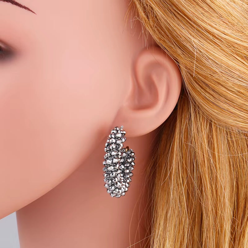 Handcrafted Stainless Steel Hoop Earrings for Women with Bohemian Beaded Design