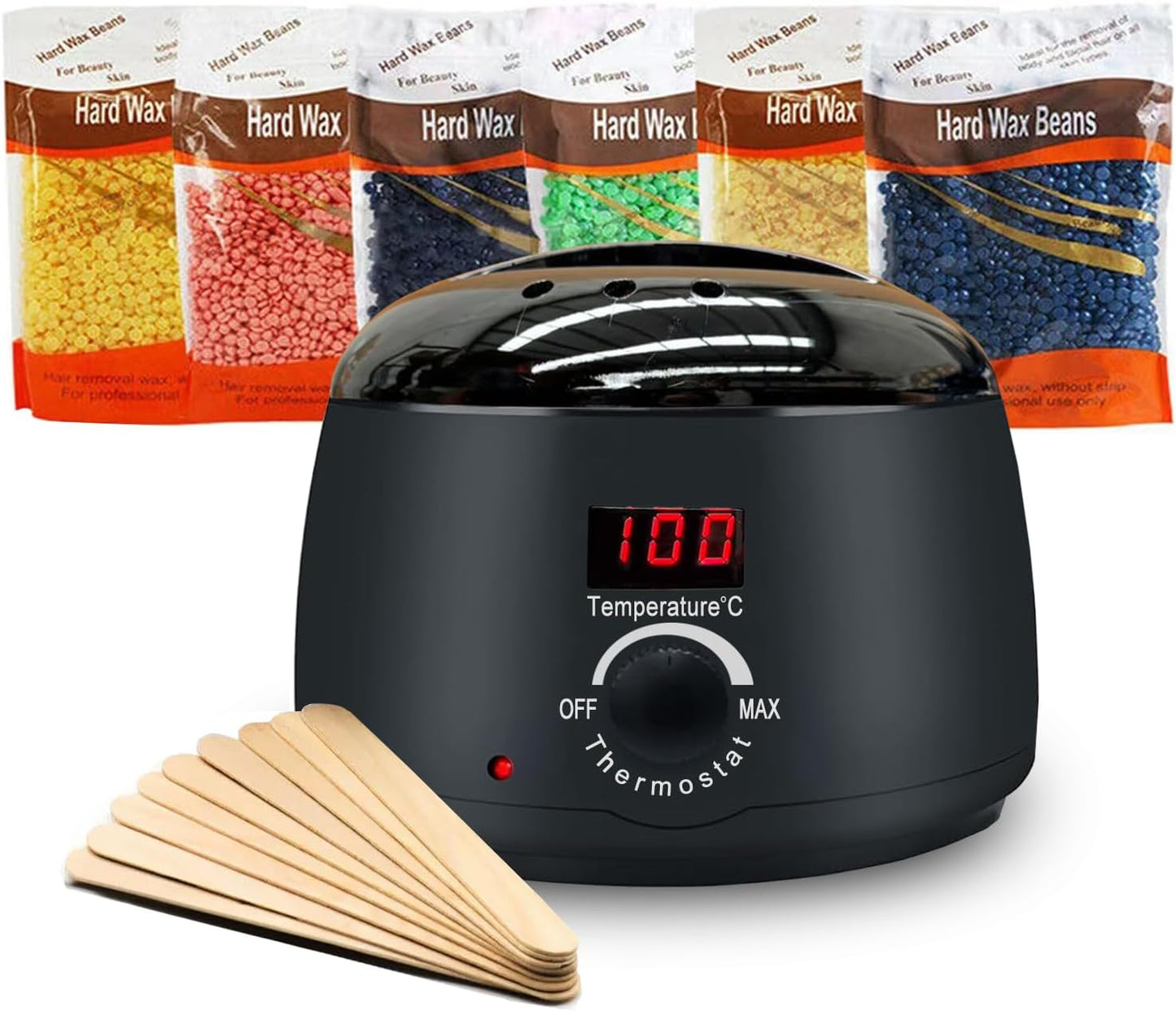 Professional Digital Waxing Kit - Advanced Hair Removal Solution for All Skin Types - Hard Wax Melt Warmer with Digital Display for Eyebrows, Face, Underarms, Brazilian, Bikini, and Legs