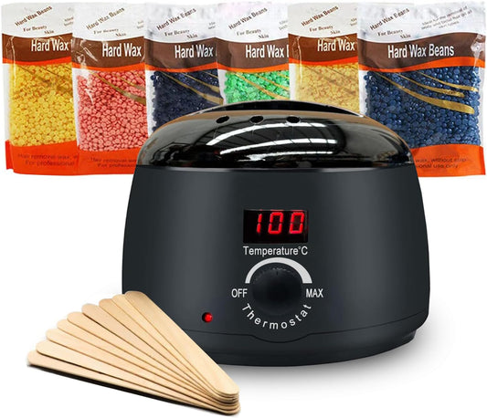 Professional Digital Waxing Kit - Advanced Hair Removal Solution for All Skin Types - Hard Wax Melt Warmer with Digital Display for Eyebrows, Face, Underarms, Brazilian, Bikini, and Legs