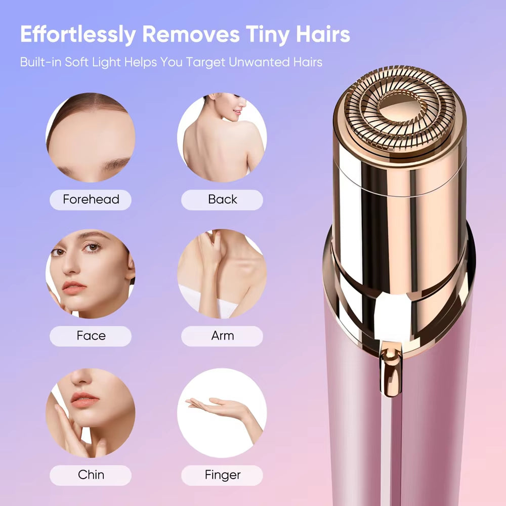Professional Facial Hair Removal for Women - Painless Shaver with Two Replacement Heads, Compact Size