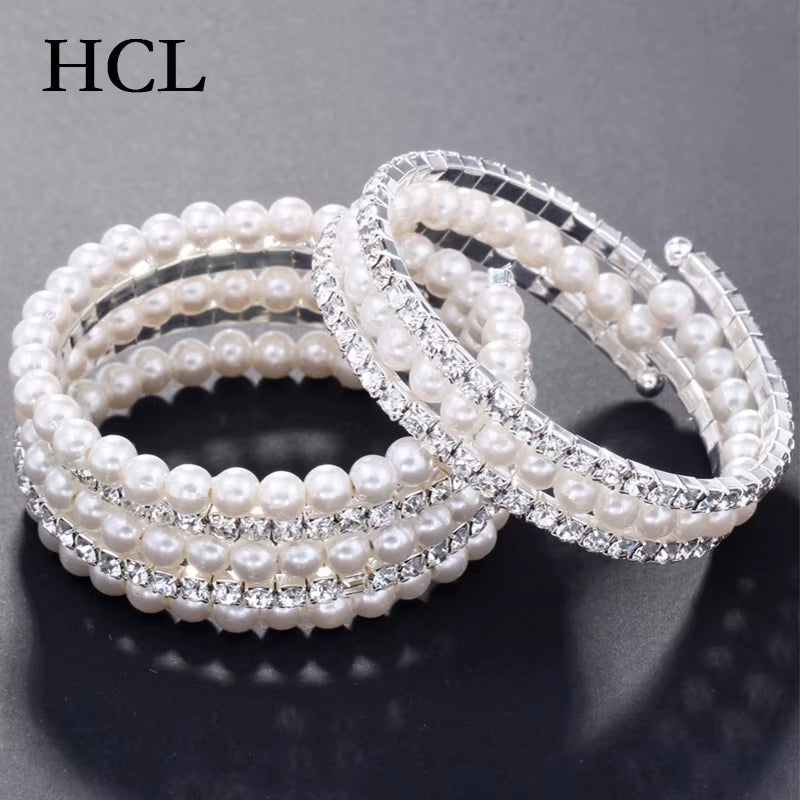 Sophisticated Multilayer Pearl and Crystal Bracelet for Women - Ideal for Weddings and Special Occasions