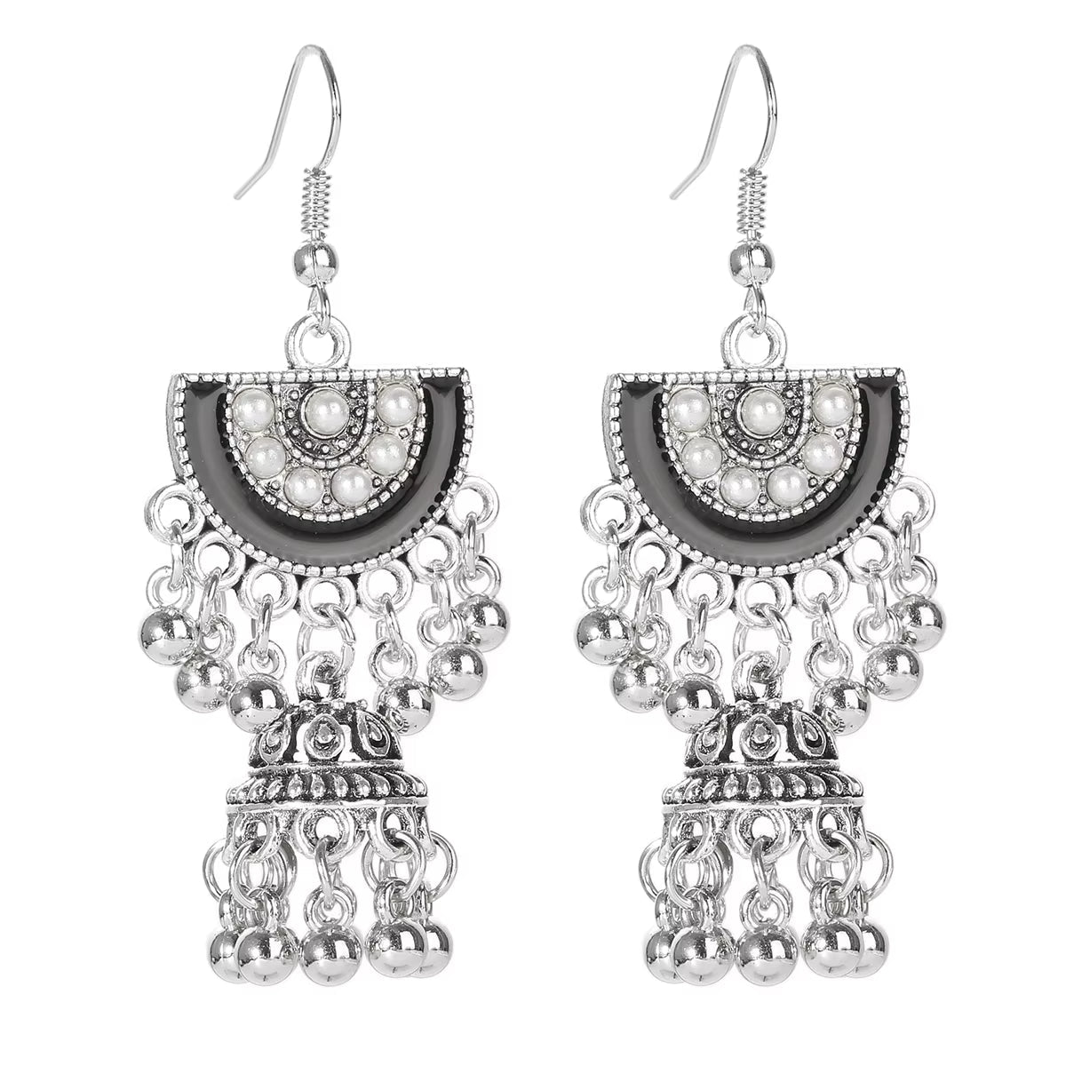 2019 Vintage Ethnic Round Alloy Tassel Hollow Drop Earrings for Women