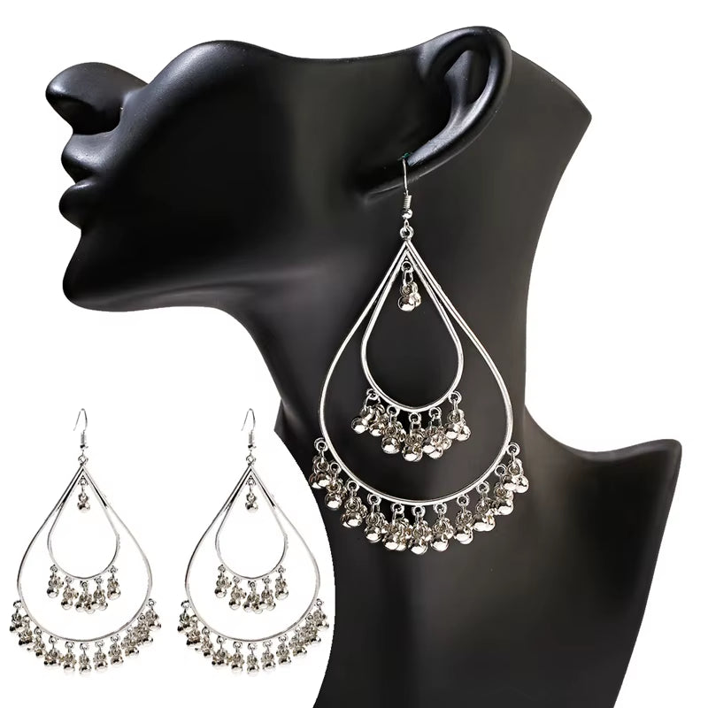 Women's Gold-Colored Large Round Indian Jhumka Earrings with Pearl Tassel Drop - Ethnic Gypsy Fashion Jewelry 2022