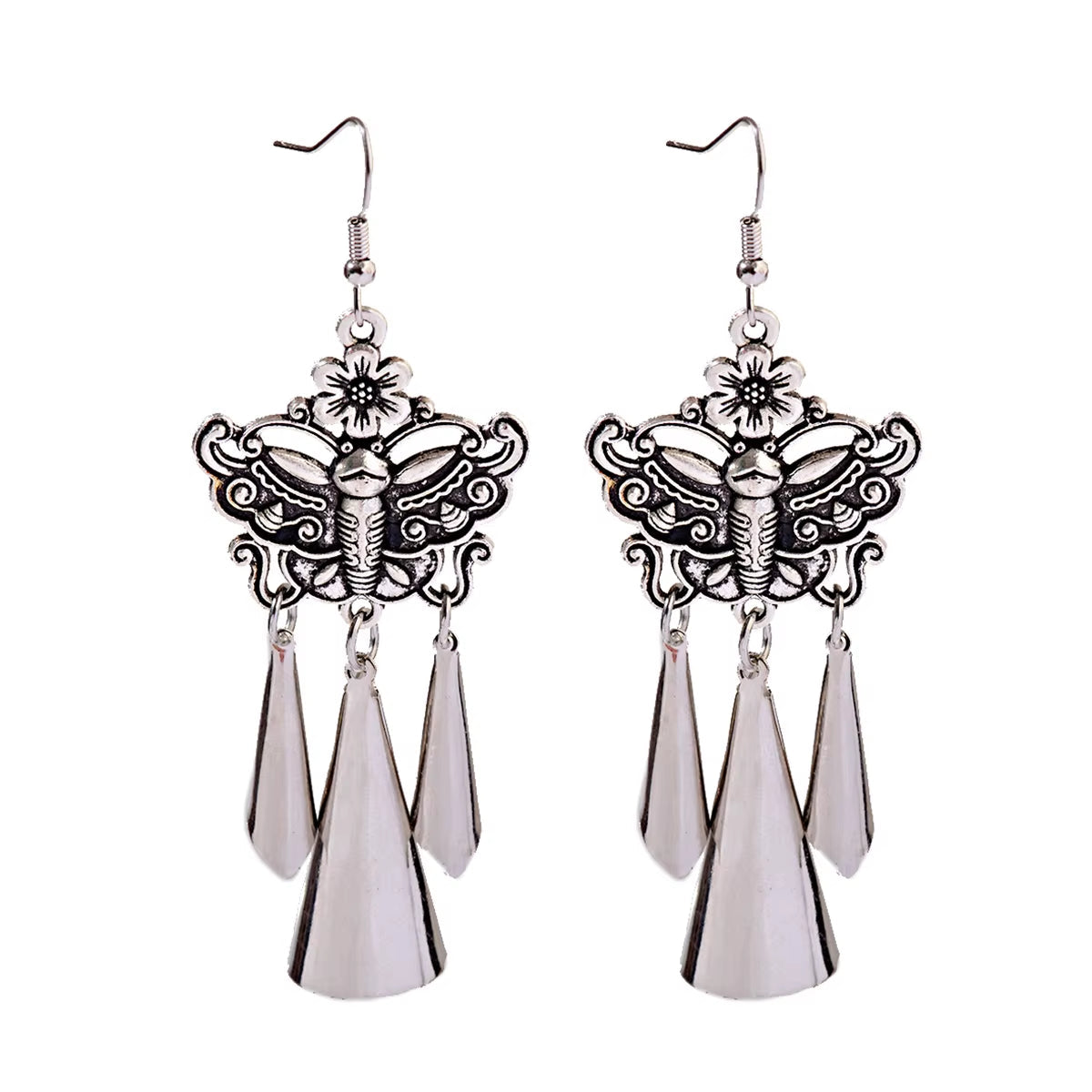 2019 Vintage Ethnic Round Alloy Tassel Hollow Drop Earrings for Women