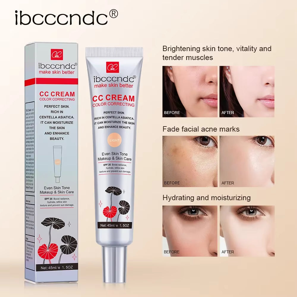 Korean CC Foundation Cream - Natural Moisturizing, Waterproof, Brightening Concealer with Blemish Coverage and Oil Control