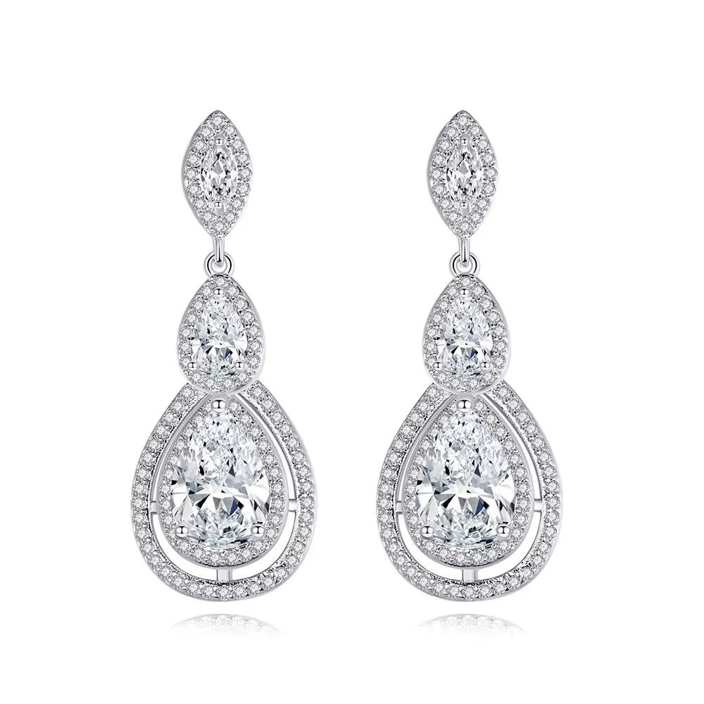 Elegant White Cubic Zirconia Water Drop Earrings for Brides - Wedding and Evening Party Jewelry Accessories CZ904
