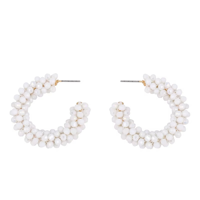Handcrafted Stainless Steel Hoop Earrings for Women with Bohemian Beaded Design