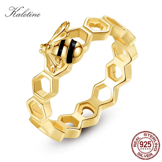 Elegant 925 Sterling Silver Honeybee Heart Ring for Men and Women - Sophisticated Honeycomb Jewelry Organizer