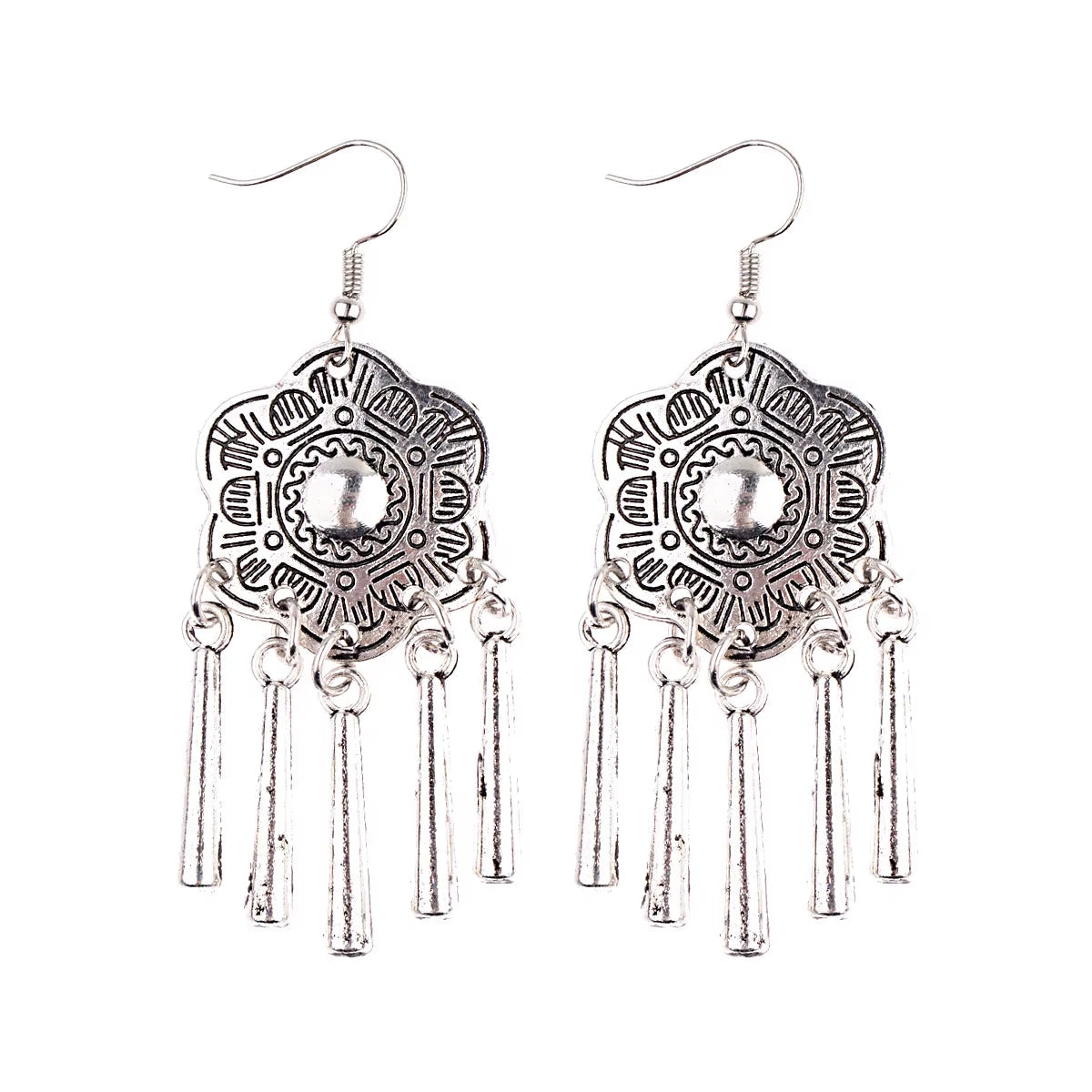 2019 Vintage Ethnic Round Alloy Tassel Hollow Drop Earrings for Women