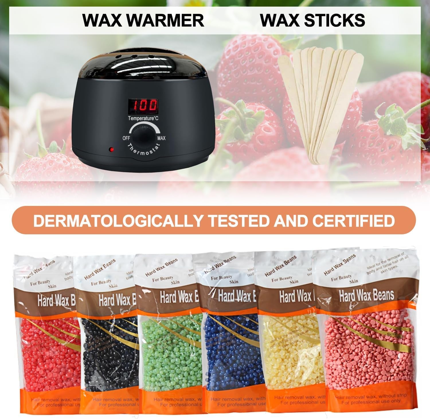 Professional Digital Waxing Kit - Advanced Hair Removal Solution for All Skin Types - Hard Wax Melt Warmer with Digital Display for Eyebrows, Face, Underarms, Brazilian, Bikini, and Legs
