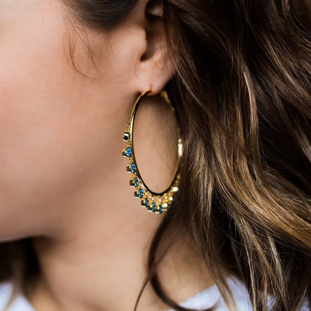 Trendy Tassel Circle Hoop Earrings for Women - Gothic Hip-Hop Style with Mosaic Light BU CZ Accents