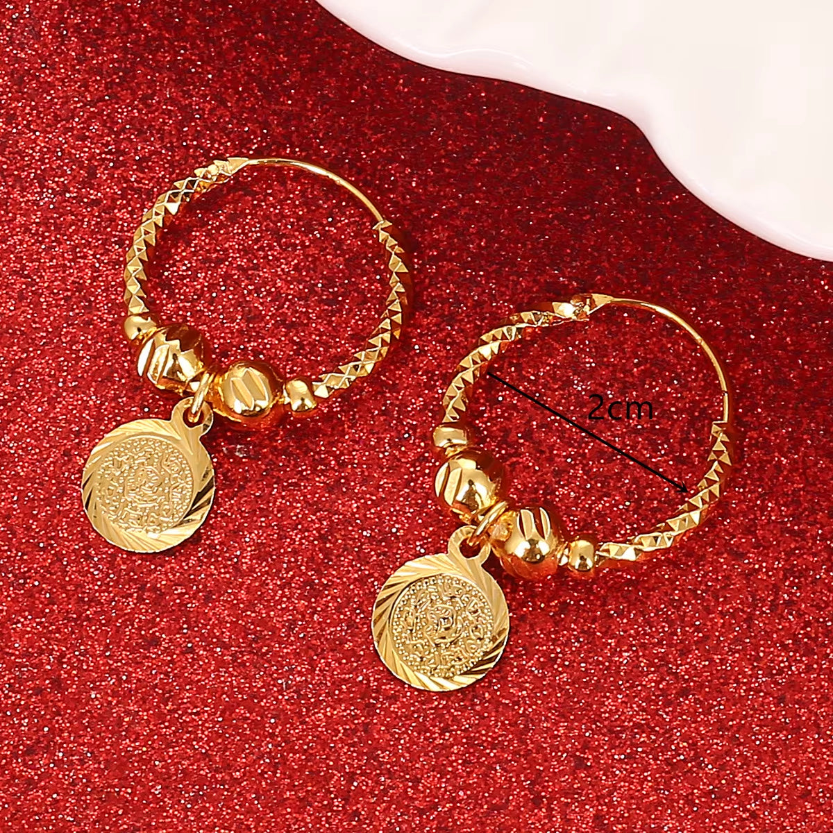 Ethiopian Gold-Colored Coin Bead Hoop Earrings