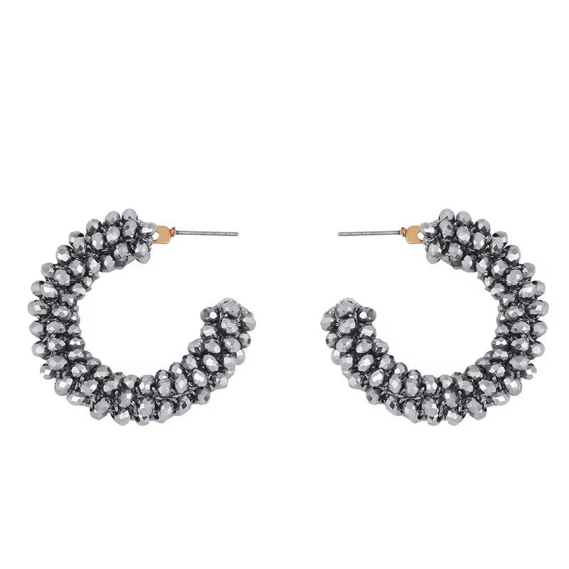 Handcrafted Stainless Steel Hoop Earrings for Women with Bohemian Beaded Design