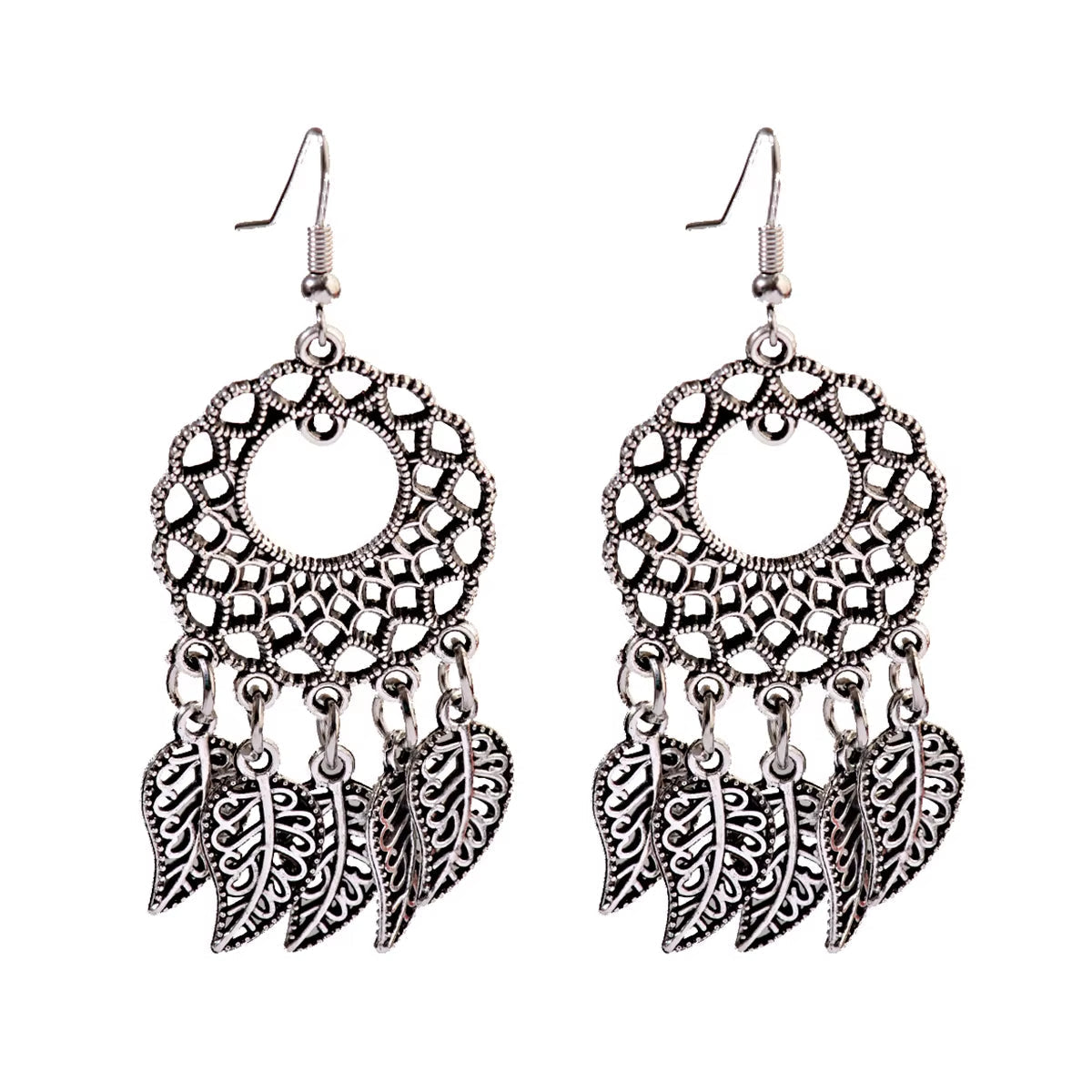 2019 Vintage Ethnic Round Alloy Tassel Hollow Drop Earrings for Women
