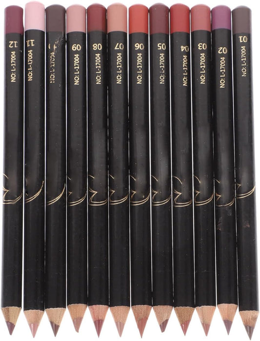 Waterproof and Sweat-Proof Lip Liner Pencil Set - 12 Natural Shades for Precise Lip Shaping
