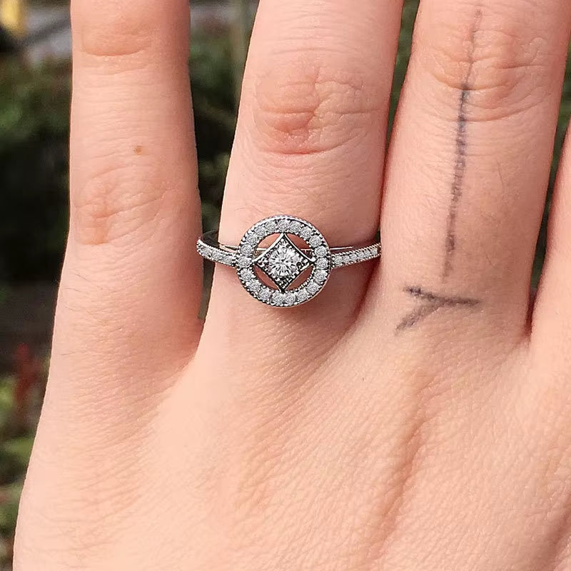Classic S Stamp Vintage Allure Clear Square CZ Silver-tone Ring for Women - Luxury Fashion Jewelry