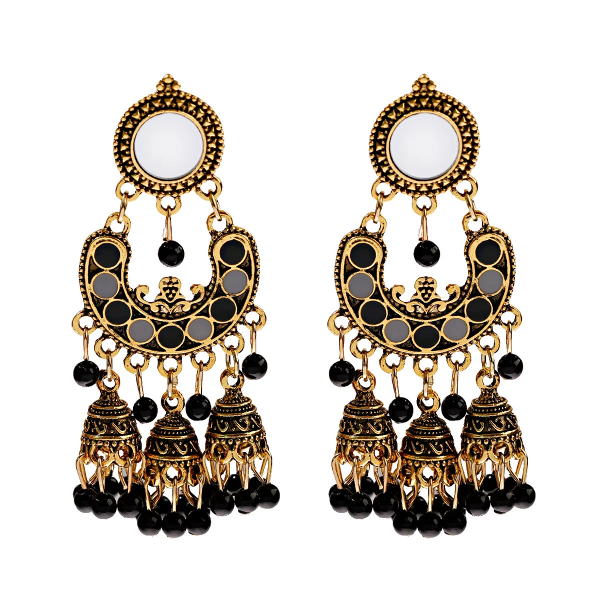 Retro Silver Turkish Jhumka Earrings with Bohemian Beads and Tassels for Women