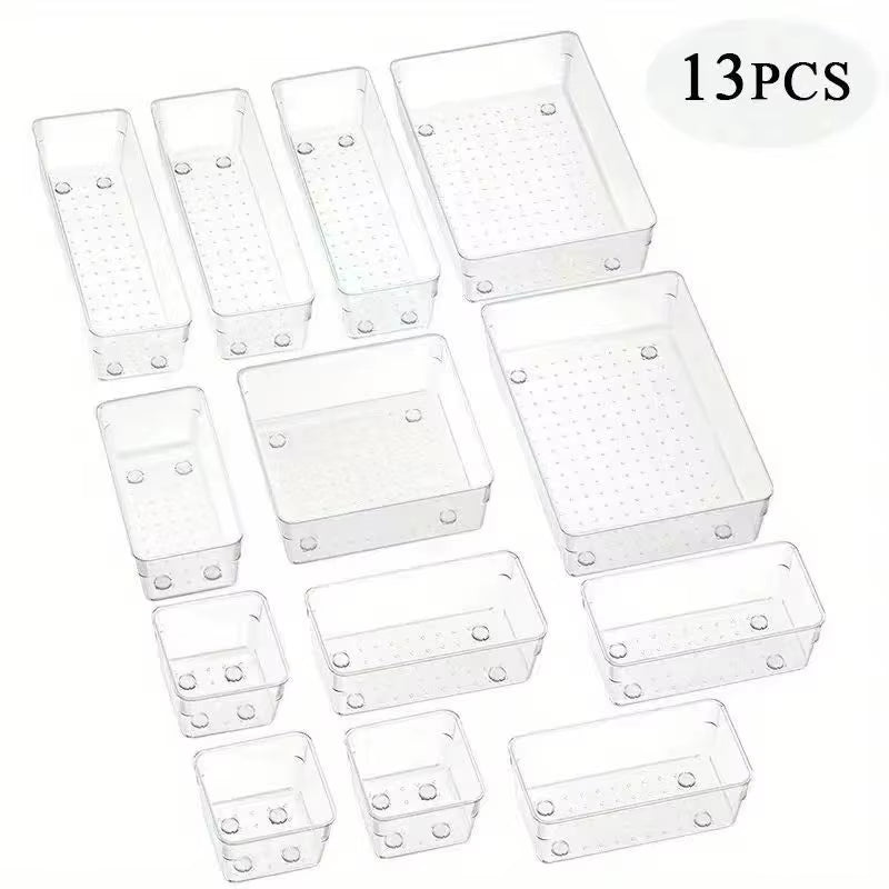 5/6/7/13PCS Desk Drawer Organizers Set Makeup Organizer Plastic Makeup Storage Clear Transparent Storage Box for Office Bathroom