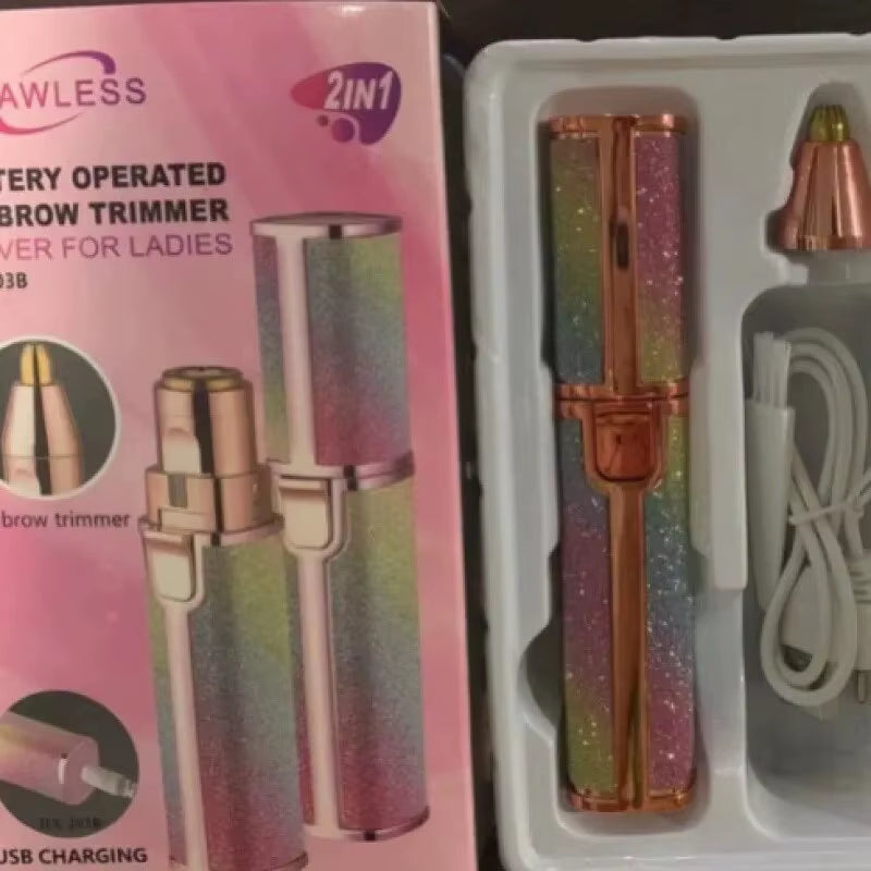 2-in-1 Rechargeable Facial Hair Removal and Eyebrow Shaver with Built-In LED Light and USB Charging