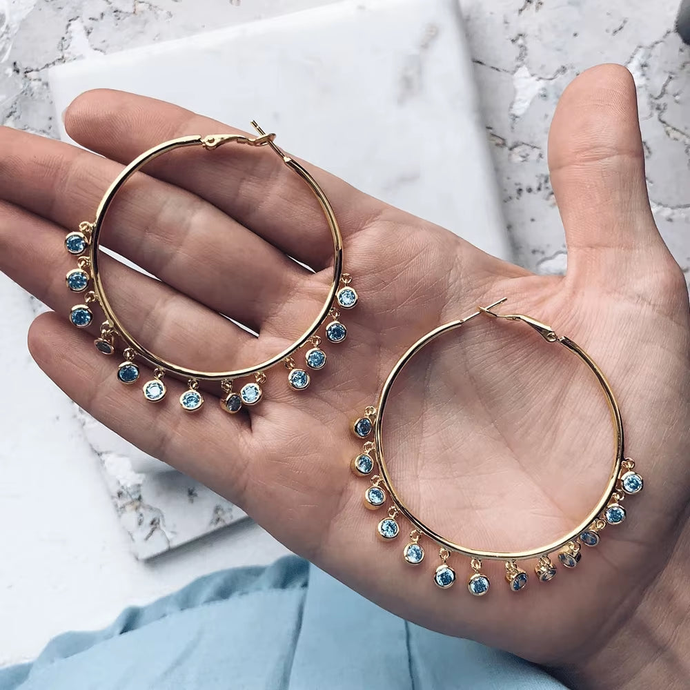 Trendy Tassel Circle Hoop Earrings for Women - Gothic Hip-Hop Style with Mosaic Light BU CZ Accents