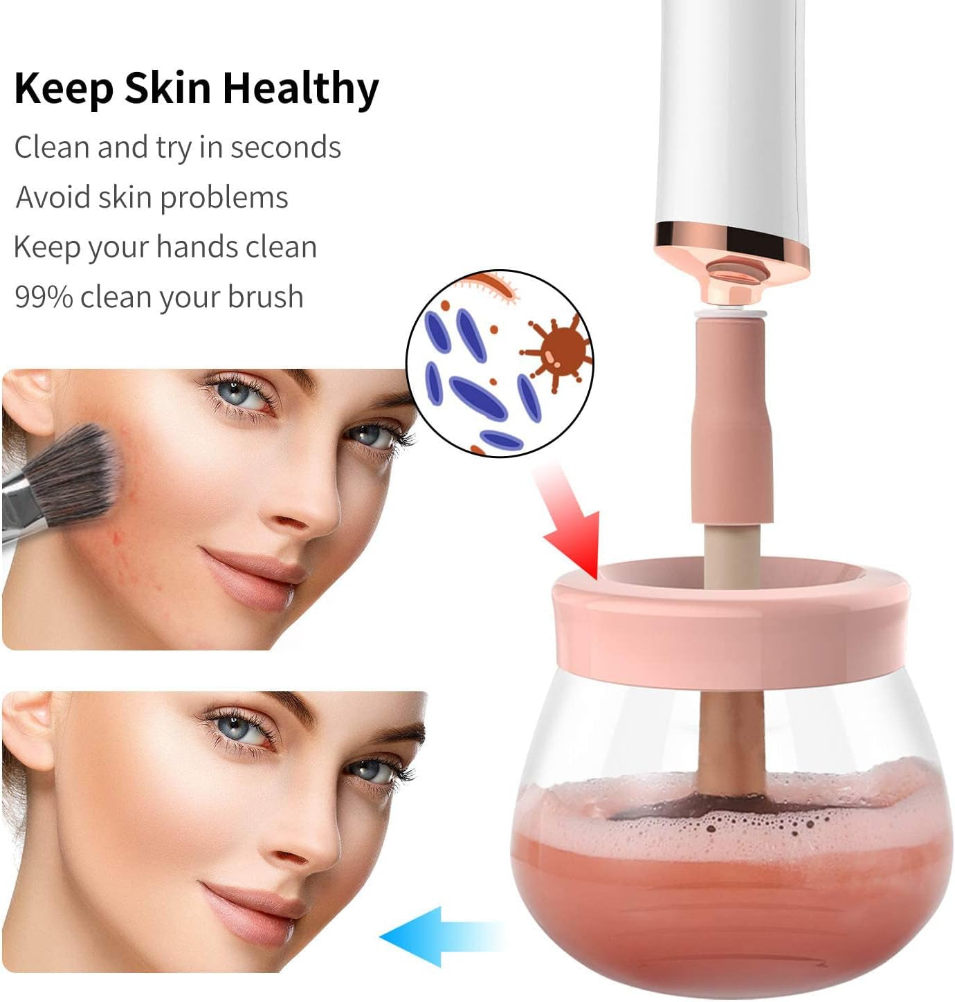 Electric Makeup Brush Cleaner and Dryer - Automatic Spinner Tool for Fast Cleaning (Pink)